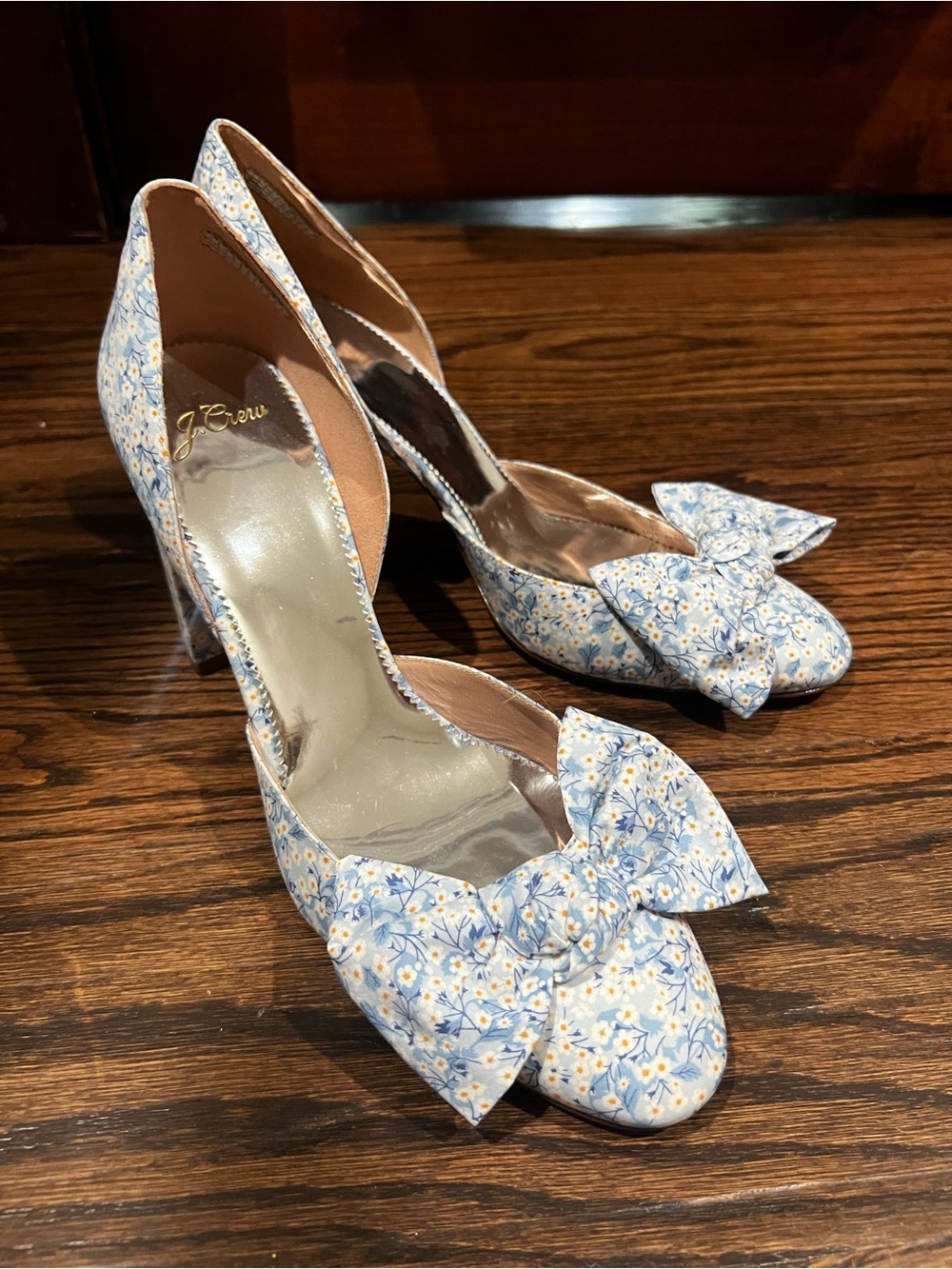 J. Crew Liberty Daisy Blue Floral Bow D'Orsay Heels 11
